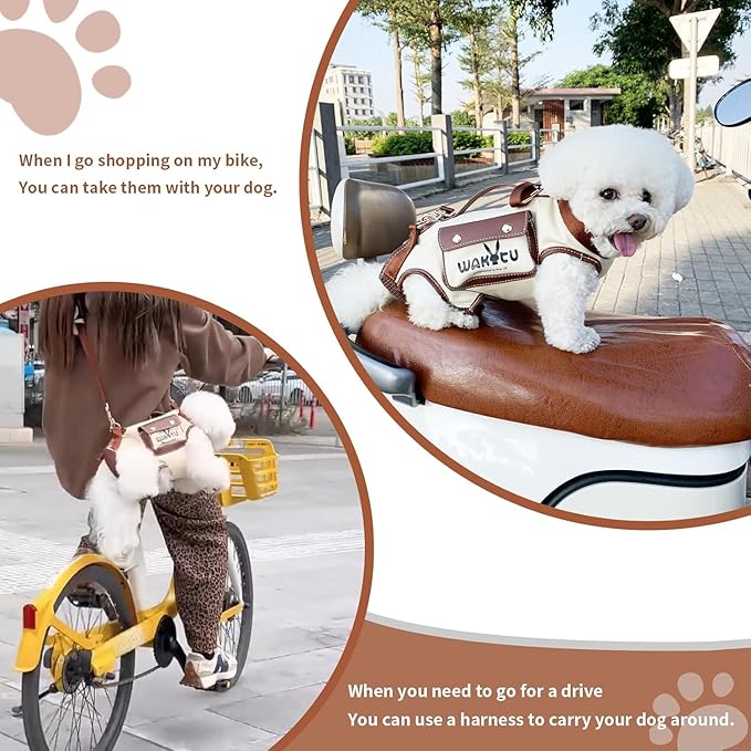 Wakytu Dog Lift Harness Dog Carrier VES Harness Adjustable Leash with Small Puppy Treat Bag,Fits Most Cars,S，4-8 LBS