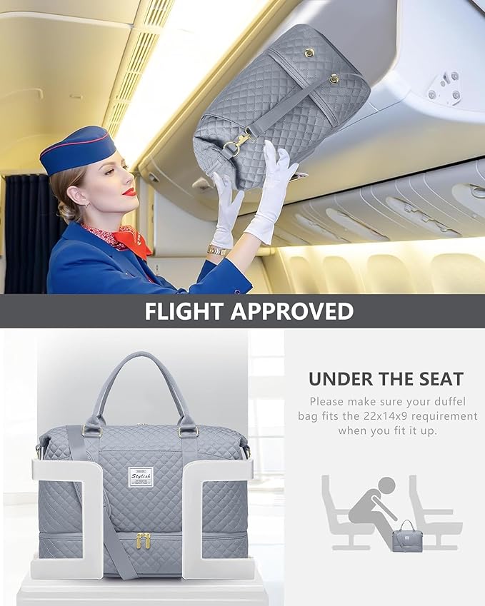 Travel Overnight Bag Weekender Bags- Duffle Bags Women with Shoe Compartment Carry on Overnight Bag with Toiletry Gym Duffel with Wet Pocket Hospital Bags Grey