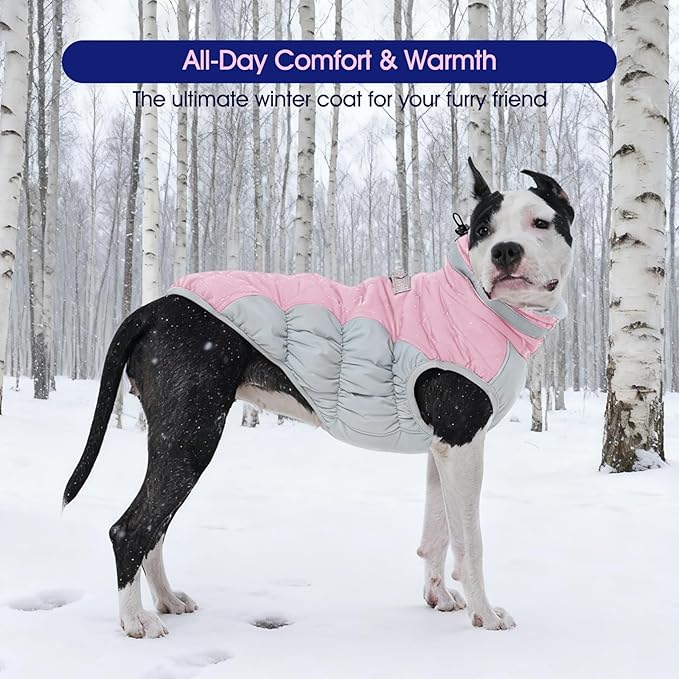 FUAMEY Dog Coat for Small Dogs,Waterproof Dog Winter Jacket with Harness Built in Puppy Cold Weather Coats Reflective Pet Vest with Zipper Warm Fleece Dogs Snowsuit Windproof Pink XS