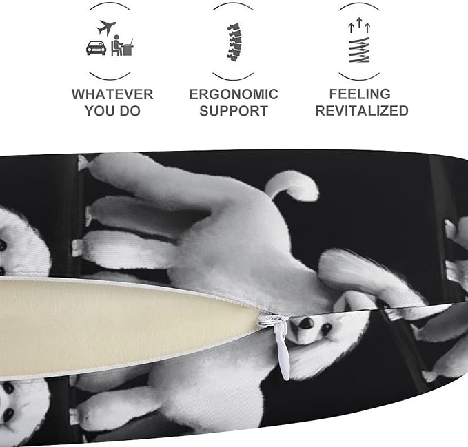 Breathable U-Shaped Neck Pillow Memory Foam Travel, Poodles in Grey and White U-Shape, Machine Washable Support Home Office
