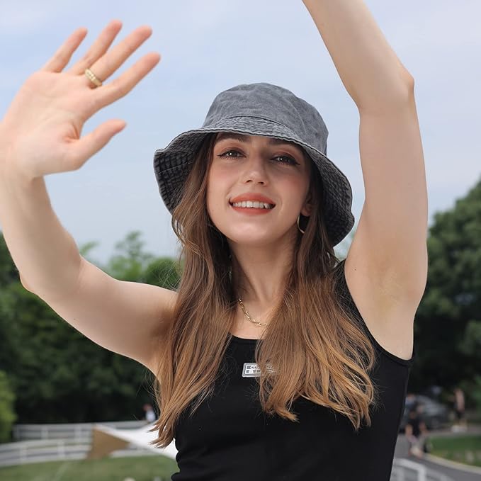Washed Cotton Bucket Hats Packable Summer Outdoor Cap Travel Beach Sun Hat Plain Colors for Men Women