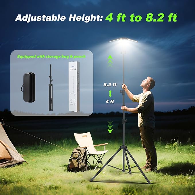 Camping Lights with Remote & Stand 8.2 Ft,14000 mAh Rechargeable Camping Lantern Tent Light, 6000 Lumen Magnetic Work Light,Portable Outdoor Light for Hiking,Camping,Emergency,Power Outages