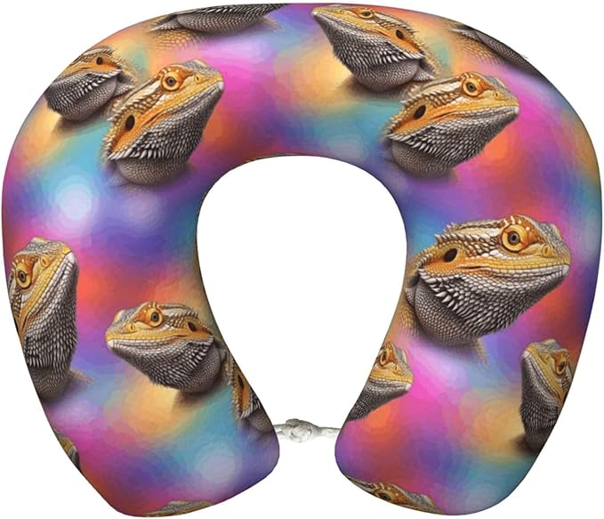 Neck Support Pillow, Comfortable Memory Foam Car/Flight/Airplane Chin Pillows U Shaped Cushion for Office Travel Sleeping Cute Bearded Dragon Lizards
