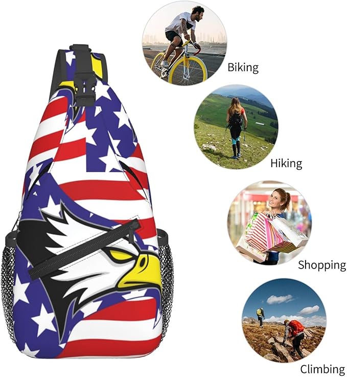 American Flag Sling Bag Multipurpose Crossbody Sling Backpack Travel Cycling Hiking Shoulder Bag For Women Men