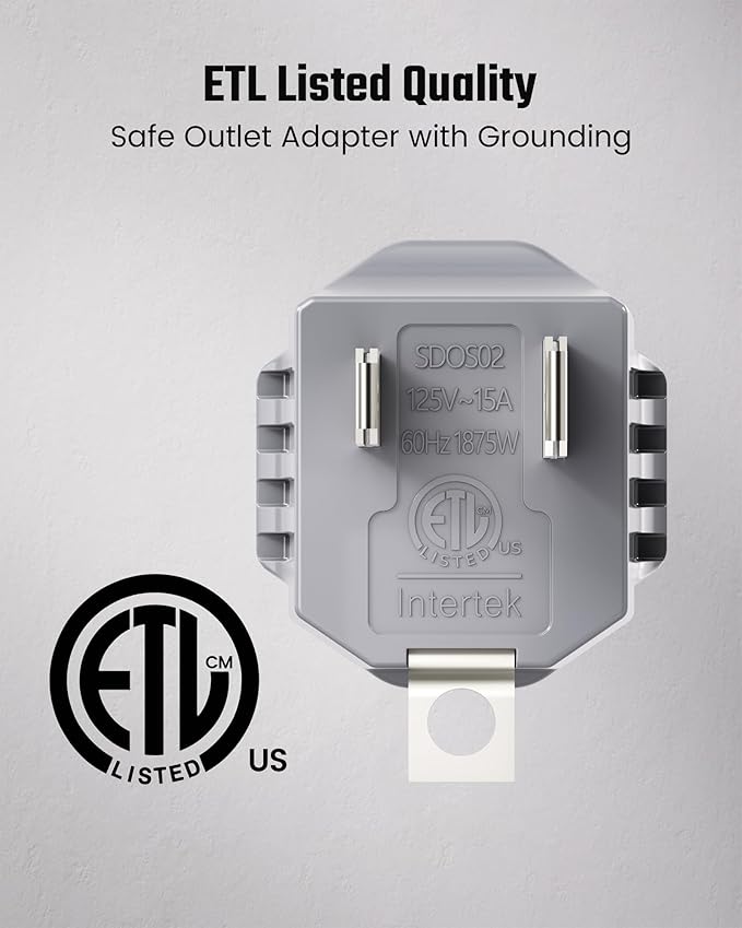 2 Prong to 3 Prong Outlet Adapter, ETL Listed 3-2 Prong Adapter, Fire-Retardant (392℉) PBT Material, Heavy Duty Wall Plug Adapter for Old Homes, Travel to Japan, Gray (Light Gray (2-Pack))