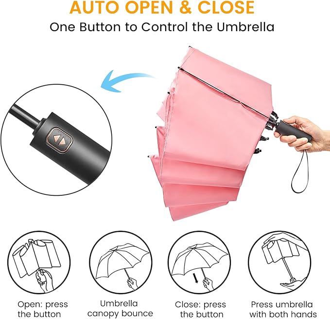 Prospo 46/62 Inch Large Travel Umbrellas for Rain Windproof, 10 Ribs Compact Reverse Folding Golf Umbrella, Double Canopy Automatic Open Close