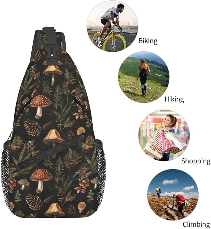 Botanical Mushroom Sling Backpack Crossbody Bag Casual Chest Bags Travel Hiking Daypack Shoulder Bag for Women Men
