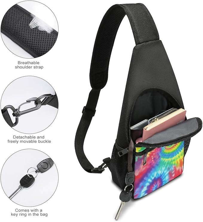 SWEET TANG Cool Sling Backpack Tie Dye Rainbow, Lightweight Sling Shoulder Bag, Outdoor Chest Crossbody Bike Gym Runner Daypack with Adjustable Strap for Men Women