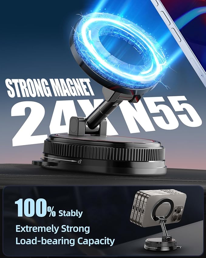 2026 Ultra Magnetic Phone Holder for Car, 360° Adjustable Car Phone Mount for Magsafe, Suction Cup Phone Holders for Your Car for iPhone 17 Pro Max 16 15 14 13 12