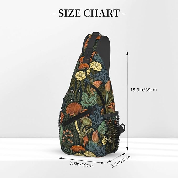 Botanical Mushroom Sling Backpack Crossbody Bag Casual Chest Bags Travel Hiking Daypack Shoulder Bag for Women Men