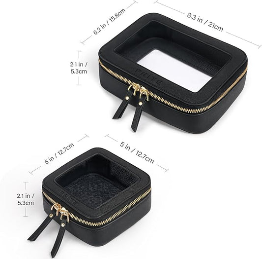 Prite Clear Makeup Bag Set for Women Portable Clear Makeup Bag Cute Waterproof Travel Cosmetic Bag with Gold Zipper for Car Essentials(Black)