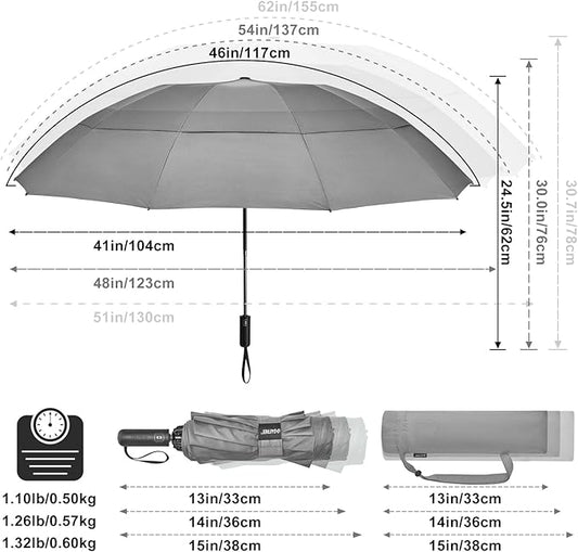 G4Free 42/46/54/62 Inch Large Golf Umbrella Compact Reverse Travel Umbrella 10 Ribs Windproof for Rain Double Canopy Automatic Open Close