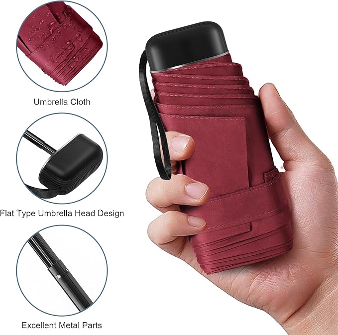 LEAGERA Compact Travel Umbrella with Case - Mini Umbrella for Purse, Small Lightweight &Tiny Design Perfect for Parasol Outdoor Sun&Rain Umbrellas