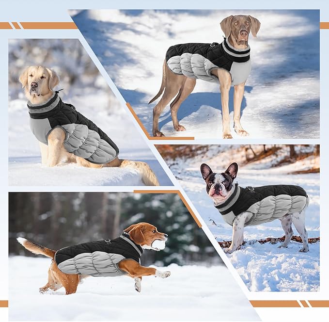 OUOBOB Small Dog Coat,Dog Jackets for Small Dogs,Warm Winter Jacket, Puppy Coat with Harness Built in,Waterproof Dogs Jacket,Puppy Cold Weather Coats,Winter Clothes Snowsuit Shih Tzu Bichon,Black