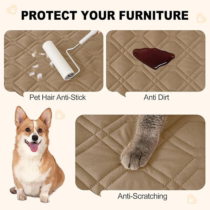 Smiry Waterproof Dog Blanket, 82x120 Inch Soft Pet Bed Cover Reversible, Washable Sofa Couch Furniture Protector for Small Medium Large Dog Puppy Cat, Geometric, Camel/Beige