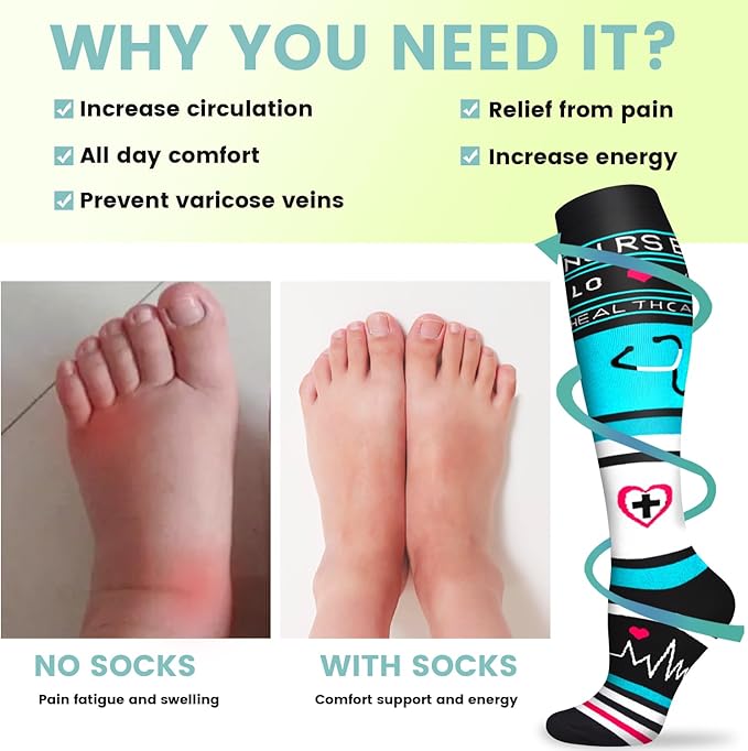 Copper Compression Socks 15-20 mmHg for Men & Women 8 Pairs – Circulation Support for Nurses, Travel, Running, Hiking, Soccer