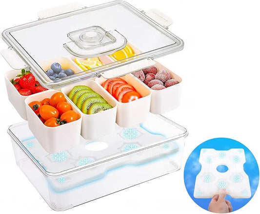 Portable Snackle Box Container with Resuable Ice Pack,Divided Serving Tray with Lid and Handle,8 Compartment Kids Lunch Box,Charcuterie Board Organizer for Travel Beach Road Trip Picnic