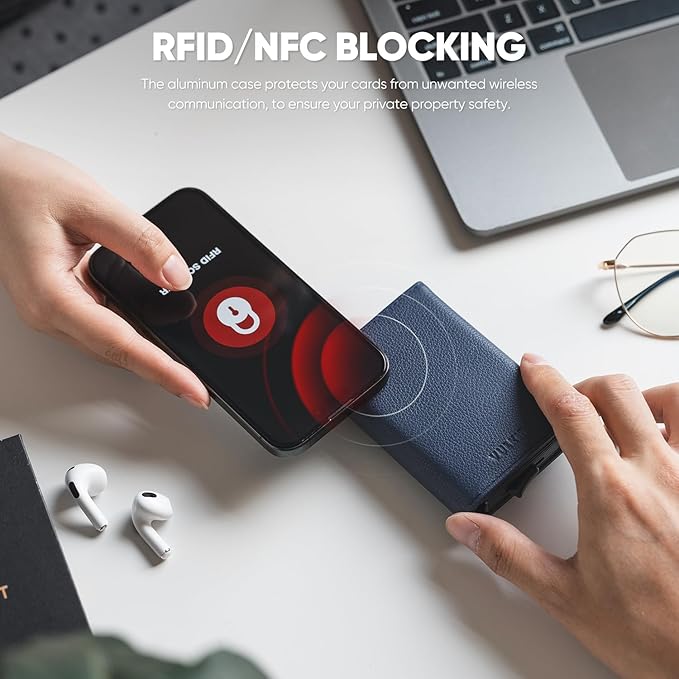 VULKIT Pop up Wallet Minimalist Cash Wallets RFID Blocking Leather Smart Credit Card Holder with Magnetic Closure for Men