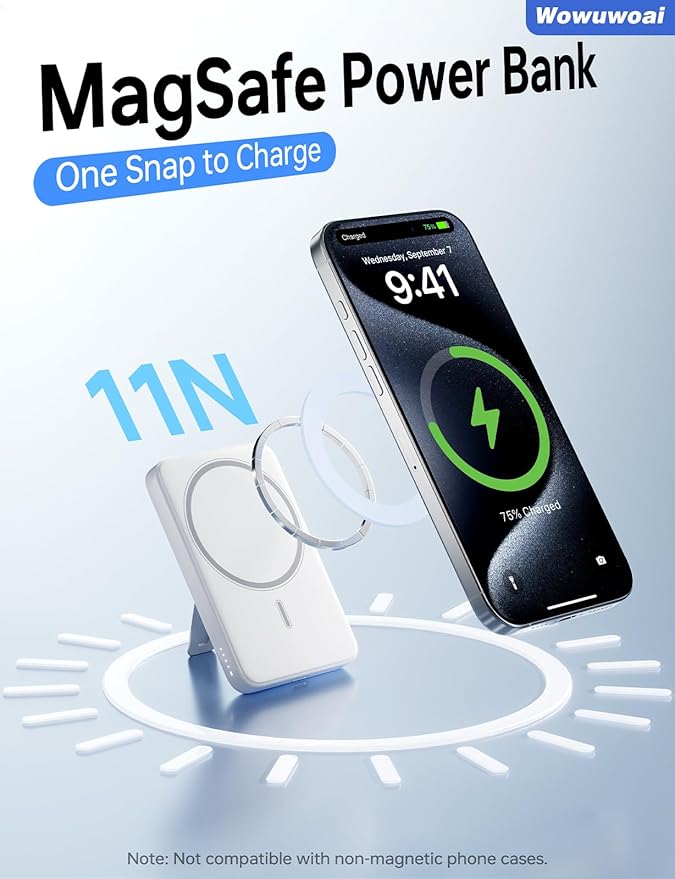 for Magsafe Portable Charger, 10000mAh Wireless Power Bank with Stand, USB C PD 20W Fast Charging Powerbank, Magnetic Battery Pack Compatible for iPhone 17/16/15/14/13/12 Series - White