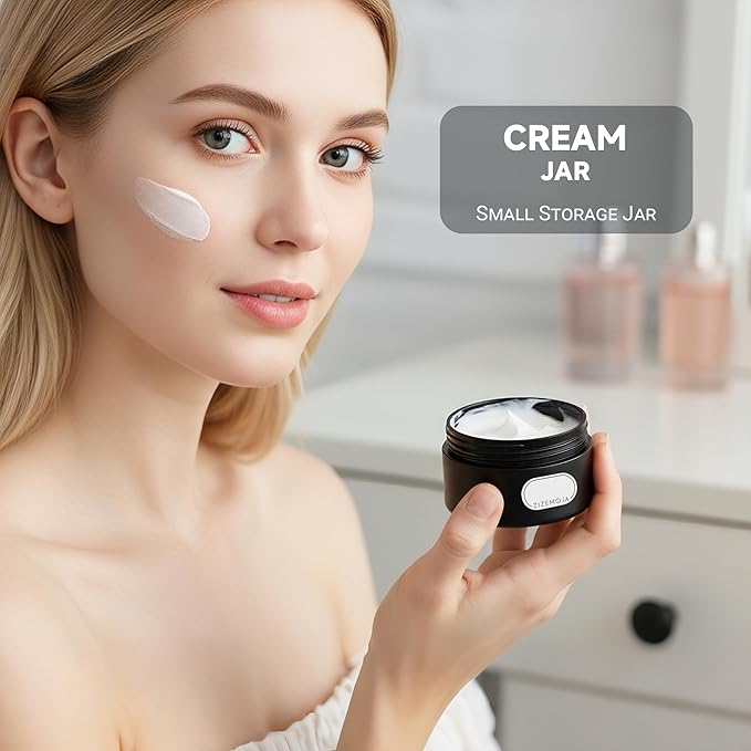 Travel Containers for Creams, Plastic Refillable Mini Lotion Jars with Lids for Toiletries, Leak Proof Small Travel Cream Jars for Face Cosmetic Makeup Beauty Products Sample (50g, 4Pack, Black White)
