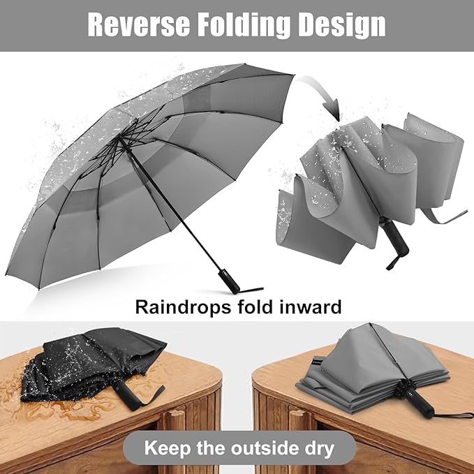 G4Free 42/46/54/62 Inch Large Golf Umbrella Compact Reverse Travel Umbrella 10 Ribs Windproof for Rain Double Canopy Automatic Open Close