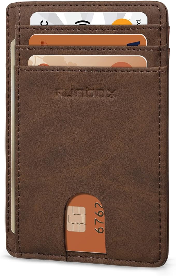 RUNBOX Slim ID Cases Minimalist Front Pocket RFID Blocking Leather Wallets for Men and Women Card Holder Wallets Gifts for men