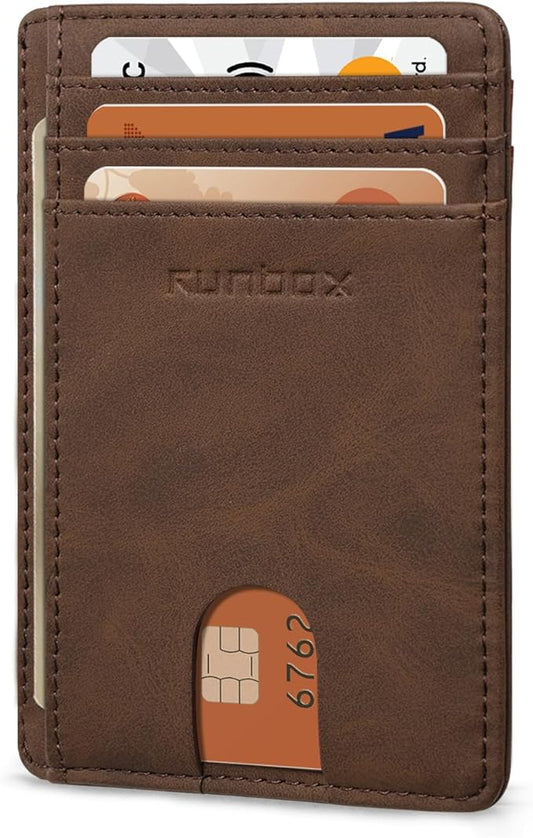 RUNBOX Slim ID Cases Minimalist Front Pocket RFID Blocking Leather Wallets for Men and Women Card Holder Wallets Gifts for men