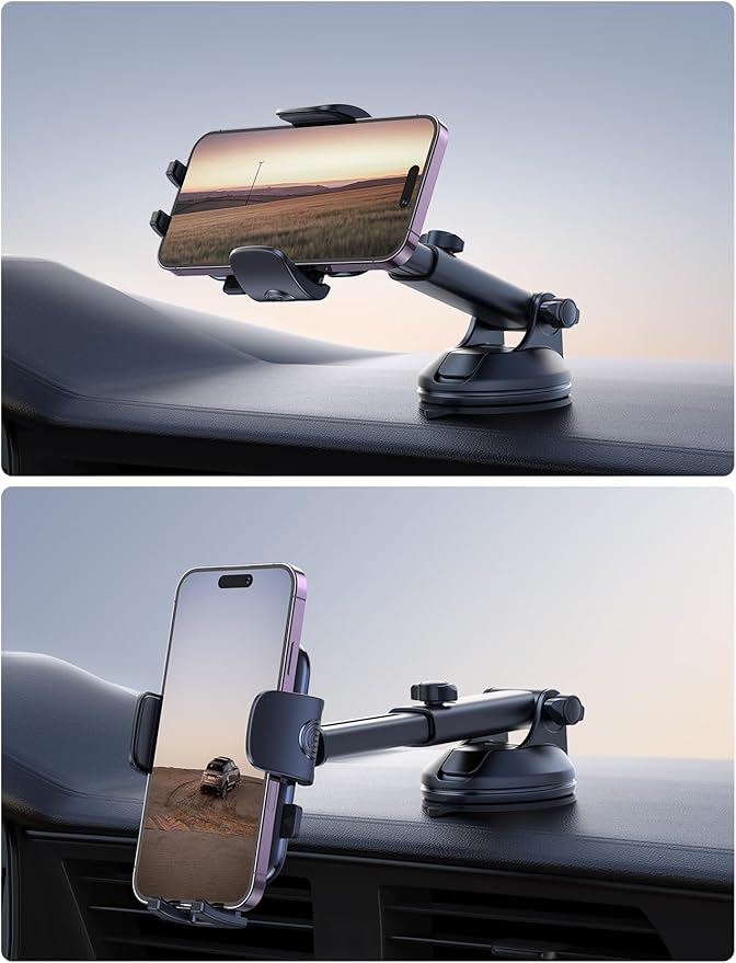 Lamicall Car Phone Mount - [Strongest Military-Grade Suction Cup] 360° Rotation Phone Holders for Your Car Quick Release Adjustable Phone Mount for Car Dashboard for iPhone 17 16 Pro Max Dark Grey