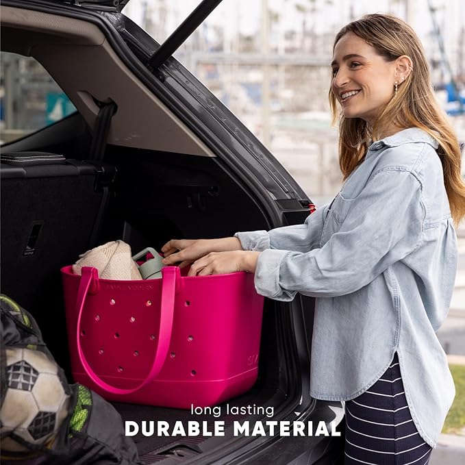 Simple Modern Large Beach Bag | Waterproof Getaway Rubber Tote with Zipper Pocket for Travel, Pool, Boat, Groceries, Sports | Ocean Water