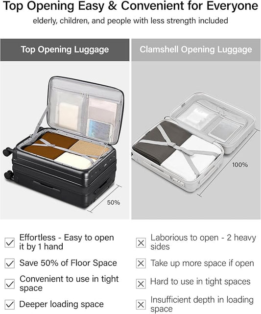 Hanke 24 Inch Expandable Luggage Top Opening Checked Bag Luggage Hard Shell Suitcases with Wheels Lightweight Travel Luggage Medium Suitcase with Lock for Woman Men-Jet Black