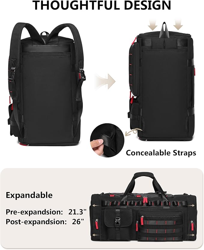 MCBD Gym Bags for Men & Women, 45L Travel Duffle Sports Backpack with Shoes & Laptop Compartment, Large Workout Carry On Bag Weekender Overnight Tote, Black