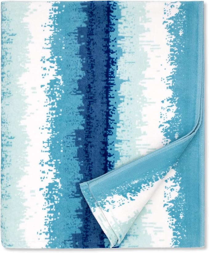 cabanana Large Beach Towel Oversized - Cotton Velour 35 x 70 Inch Coast Waves Camo Striped Terry Pool Towel, Cabana Soft Swimming Towel for Adults Women Men (Teal Blue)