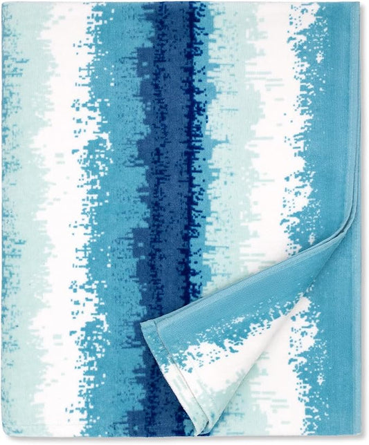 cabanana Large Beach Towel Oversized - Cotton Velour 35 x 70 Inch Coast Waves Camo Striped Terry Pool Towel, Cabana Soft Swimming Towel for Adults Women Men (Teal Blue)