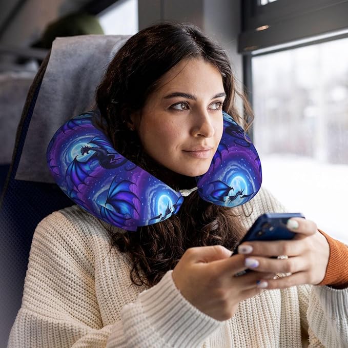 Travel Pillow for Boys and Girls, Comfortable Neck Chin Head Support Cushion Purple Fly Dragon, Comfortable for Airplanes Car Sleeping Rest