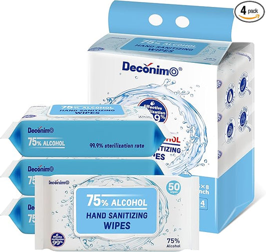 Advanced Large 75% Alcohol Hand Sanitizing Wipes, 4 Packs of 50 (200 Wipes) - (Each Wipe Size 6" x 8")