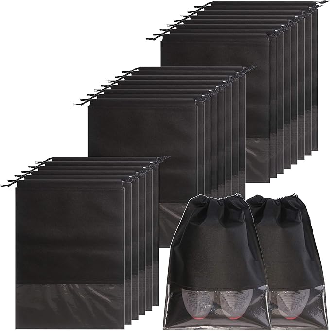 24PCS Travel Shoe Bags Non-Woven with Rope for Men and Women Large Shoes Storage Packing Pouch Organizers