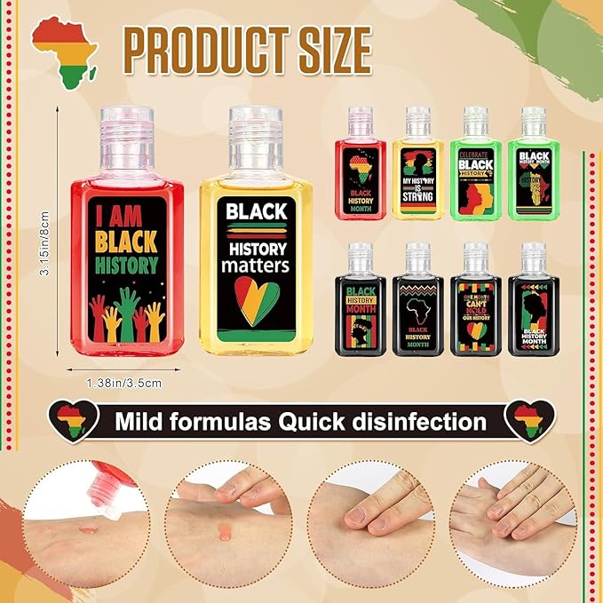 50 Pack Black History Mini Hand Sanitizer Bulk 1fl oz Travel Size Hand Sanitizer Hand Soap Gifts Black History Month Party Decor for Office Home Women Men Teacher Guest