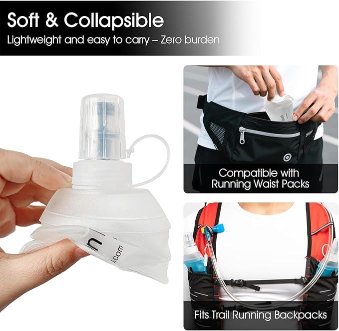 GYGYL Soft Flask, TPU Collapsible Soft Water Bottle for Hydration Pack, Running Vest, Leak-Proof Folding Water Bottle for Hiking Cycling Climbing Jogging-250ml White