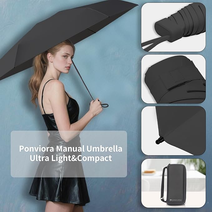 Compact Mini Windproof Travel Umbrella-UPF 50+ Sun & Rain Protection, Small Folding Design Fits in Pocket or Purse, Lightweight Portable with Case for Women, Men & Kids