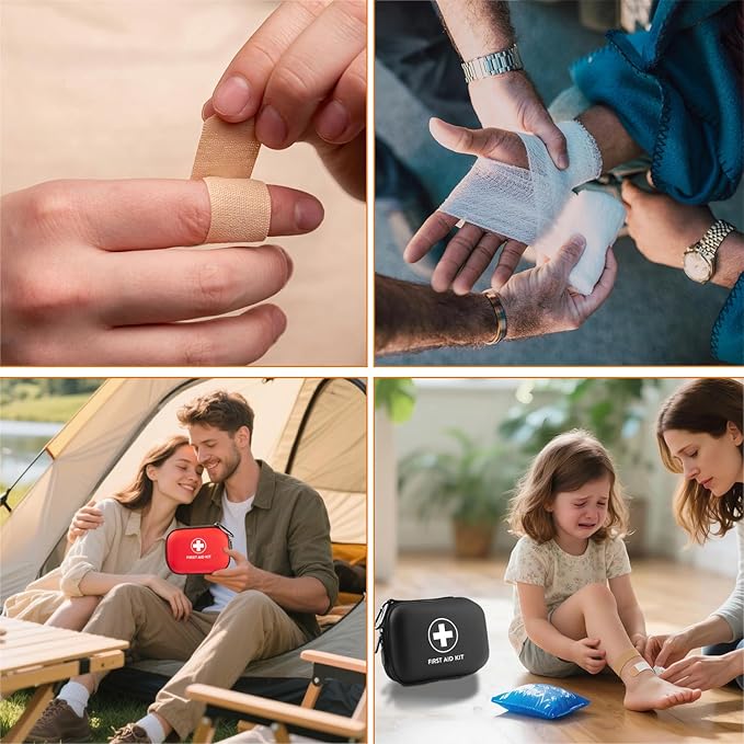 First Aid Kit 196 Piece Waterproof Hard Shell Portable Survival Kit for Home, Camping, Cars, Hiking, Travel, Outdoor, Adventure Emergency Medical Kits (Red)