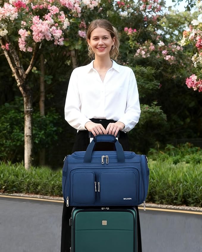 MILADA Underseat Carry On Luggage Bags for Travel Lightweight Foldable Carry On Bags for Airplanes Small Duffle Bag for Men Women Personal Weekend Overnight Travel Tote Bags, Blue