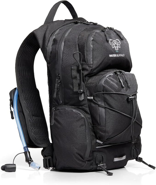 Water Buffalo Hydration Backpack - Sherpa 22L Hiking Backpack with Water Bladder - Water Backpack for Hiking with Waterproof Zippers, Phone & Pole Holders