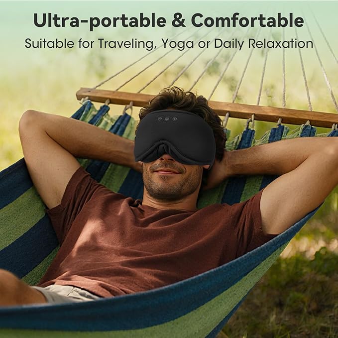 3D Bamboo Cotton Sleep Mask with Bluetooth 5.4 Headphone, Music Wireless Bluetooth Blackout Eye Mask for Side Sleepers, Earphones HD Speaker Microphone for Travel, Gifts for Women Men, Black