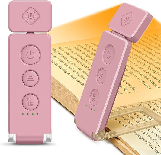 Glocusent 12 LED Rechargeable Book Light, Clip-on Reading Lamp with 5 Colors & 5 Brightness Levels, Up to 100Hrs Runtime, Eye-Caring Reading Lights for Books in Bed, Perfect for Book Lovers, Kids