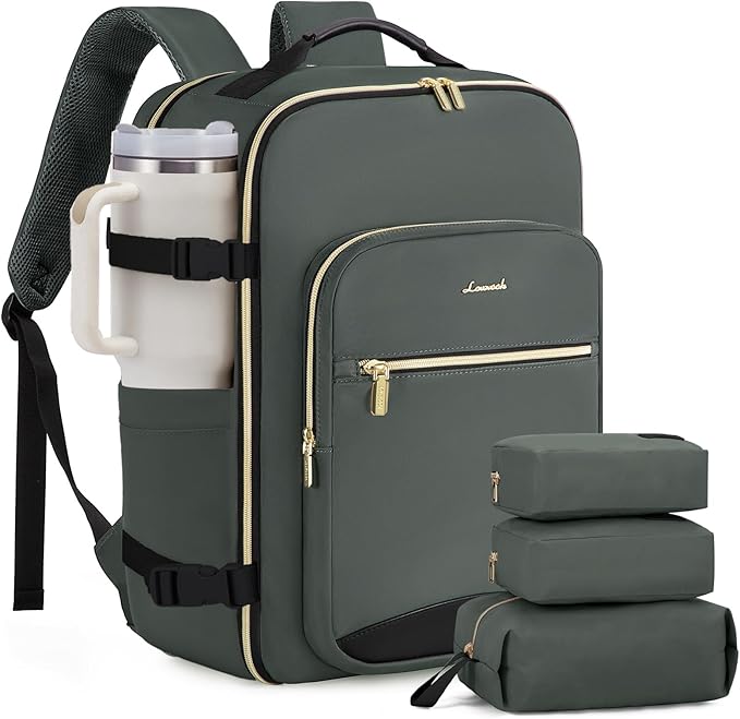 LOVEVOOK 40L Large Travel Backpack for Women Men, 17 Inch Carry on Backpack for Traveling on Airplane, Personal Item Travel Bag Airline Approved, Business Causal Weekender Backpack, Grey Green-Black