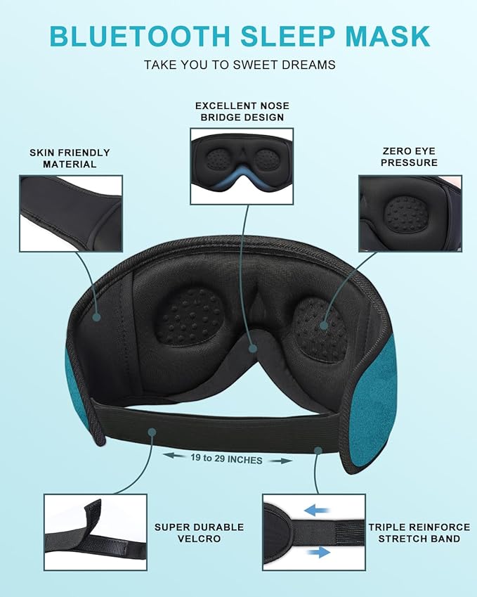 Sleep Mask with Bluetooth Headphones,LC-dolida Sleep Headphones Bluetooth Sleep Mask 3D Sleeping Headphones for Side Sleepers Best Gift and Travel Essential (Blue)