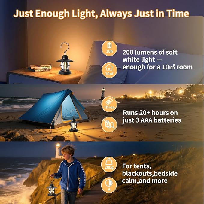 Black 2-Pack Vintage Portable Battery-Powered Camping Lantern for Outages, Emergencies, Indoor and Outdoor Activities