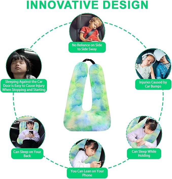 Travel Pillow, Travel Pillow for Kids, Sleeper Hold Pillow Travel, Removable U-Shaped Pillow for Adults and Children to Support Head and Body in The Back Seat of Long Car Trips (DCGreen)