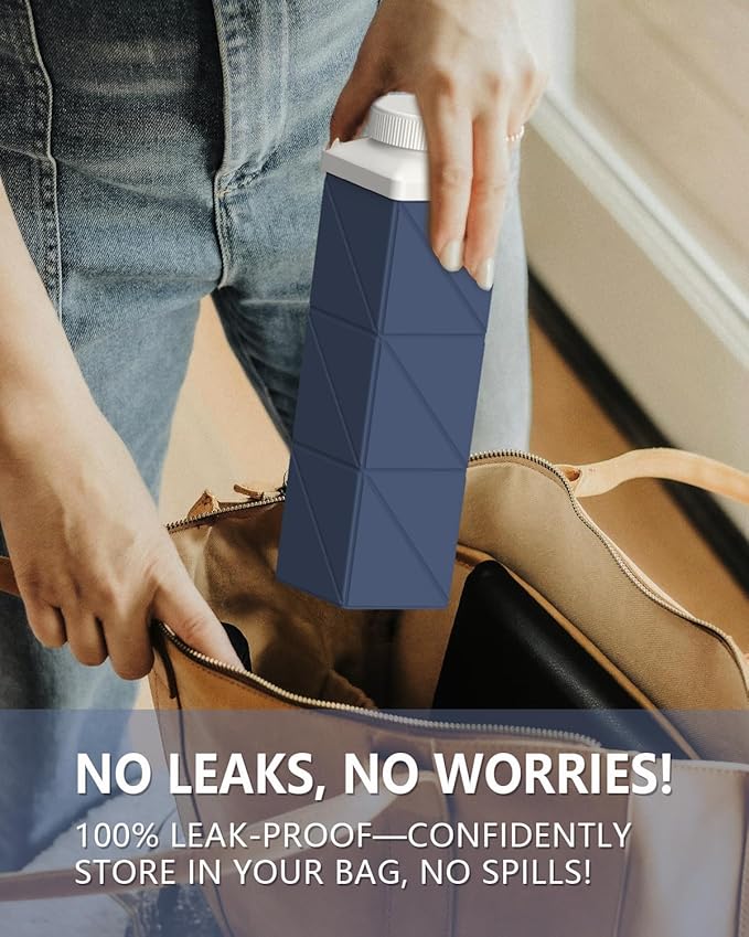 Collapsible Water Bottles 720ml 24.3oz, Foldable Portable Water Bottle, Lightweight Reusable Leakproof for Travel Camping Hiking Cycling Yoga Sports Outdoor School Office, 1 Pack, Dark Blue