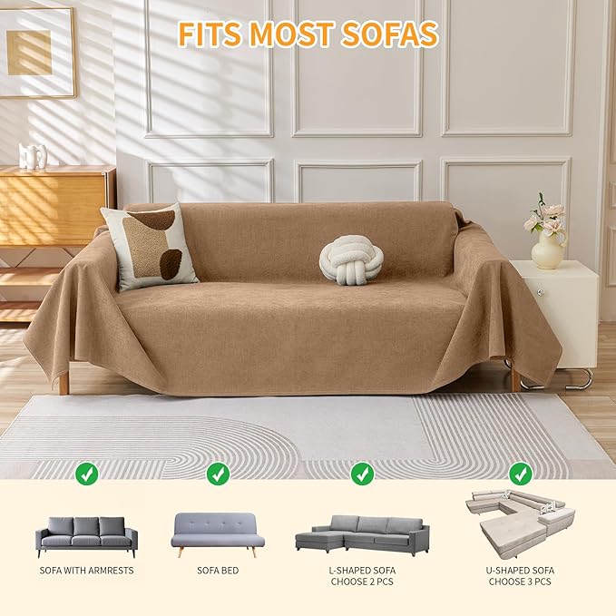 Deep Dream Cat-Scratch Resistant Armchair Couch Cover, Waterproof Sofa Cover for Dogs, Pet Friendly Couch Protectors Anti Slip Thickened Slipcovers for Dogs Pets, 71" x 91", Brown
